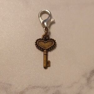 4/$30 New Bronze Heart Key Charm With Silver Clasp